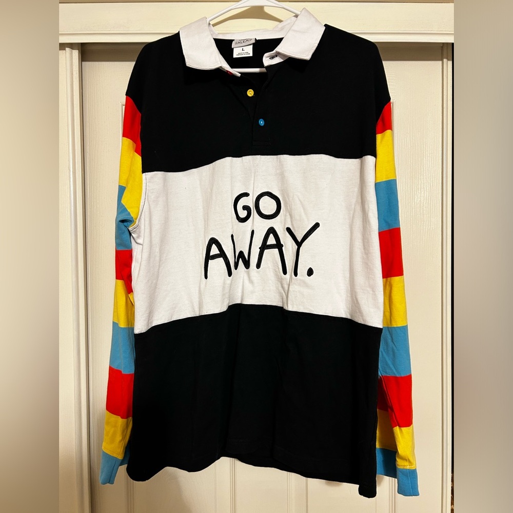 Salem 7 Polo Shirt Adult Large GO AWAY Black White Multicolor Stripe